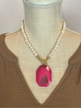 Pink Amulet and Glass Pearl Necklace